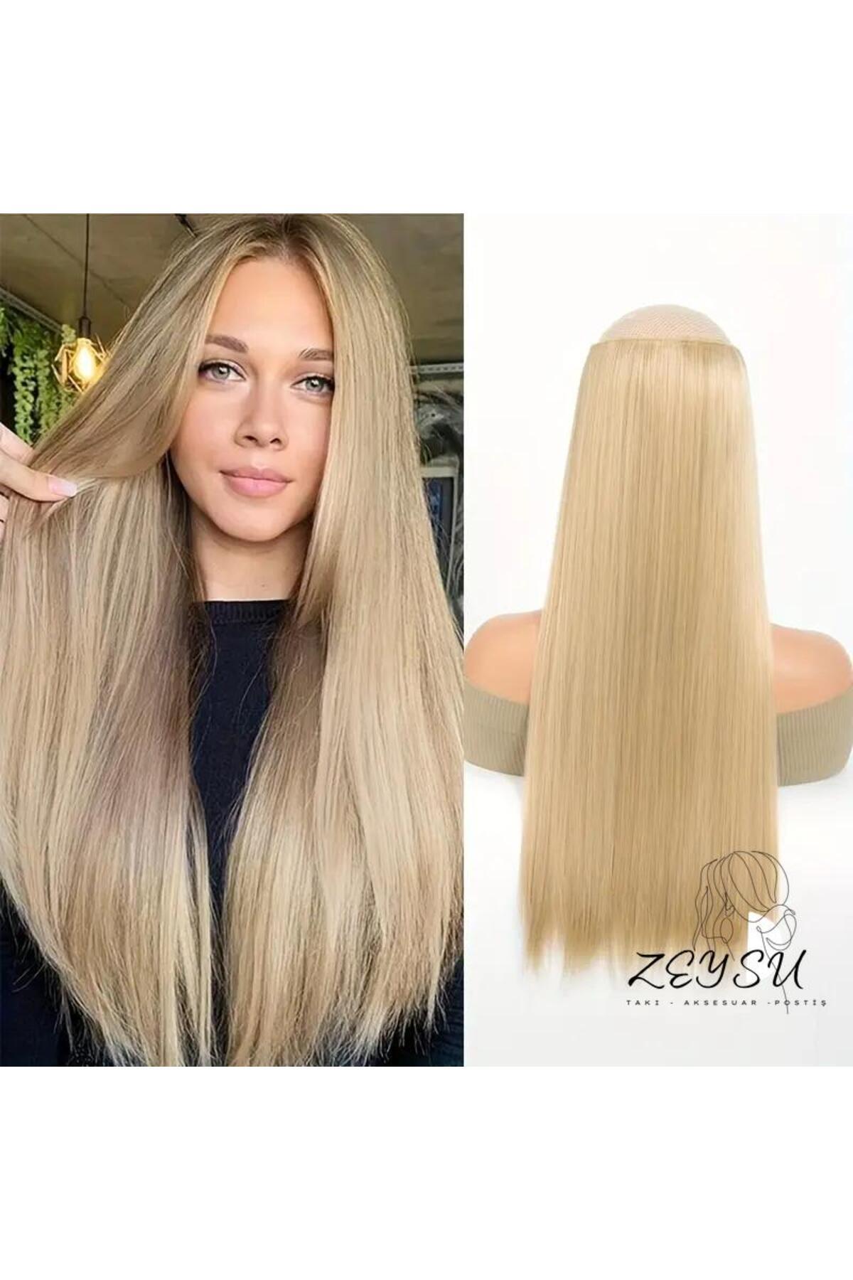Bal Köpüğü Çıtçıtlı Saç Postiş Takma Saç Düz 60 Cm 110gr Isıya Dayanıklı Yarımay
