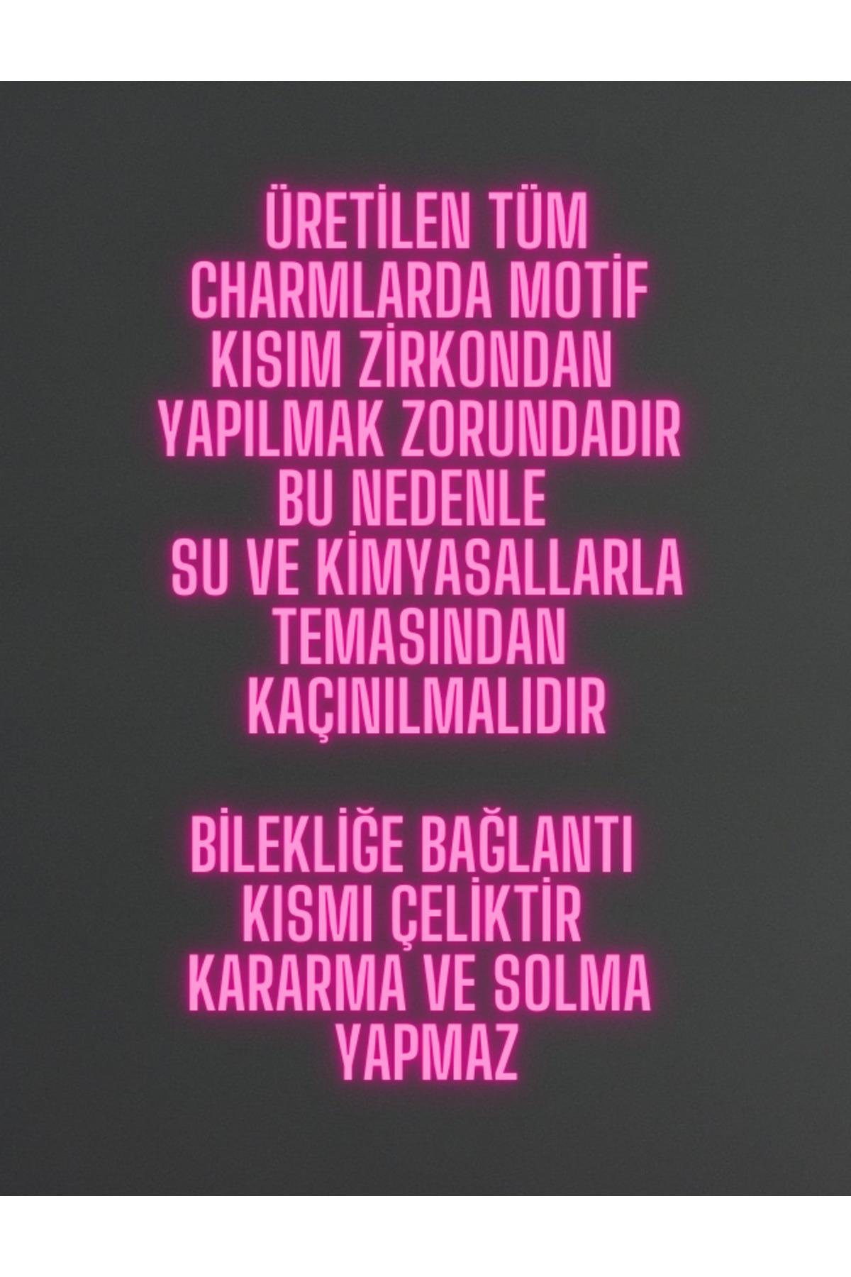 Çelik İtalyan Charm Bileklik Charmı Sallantısız Pembe Kelebek Motifli