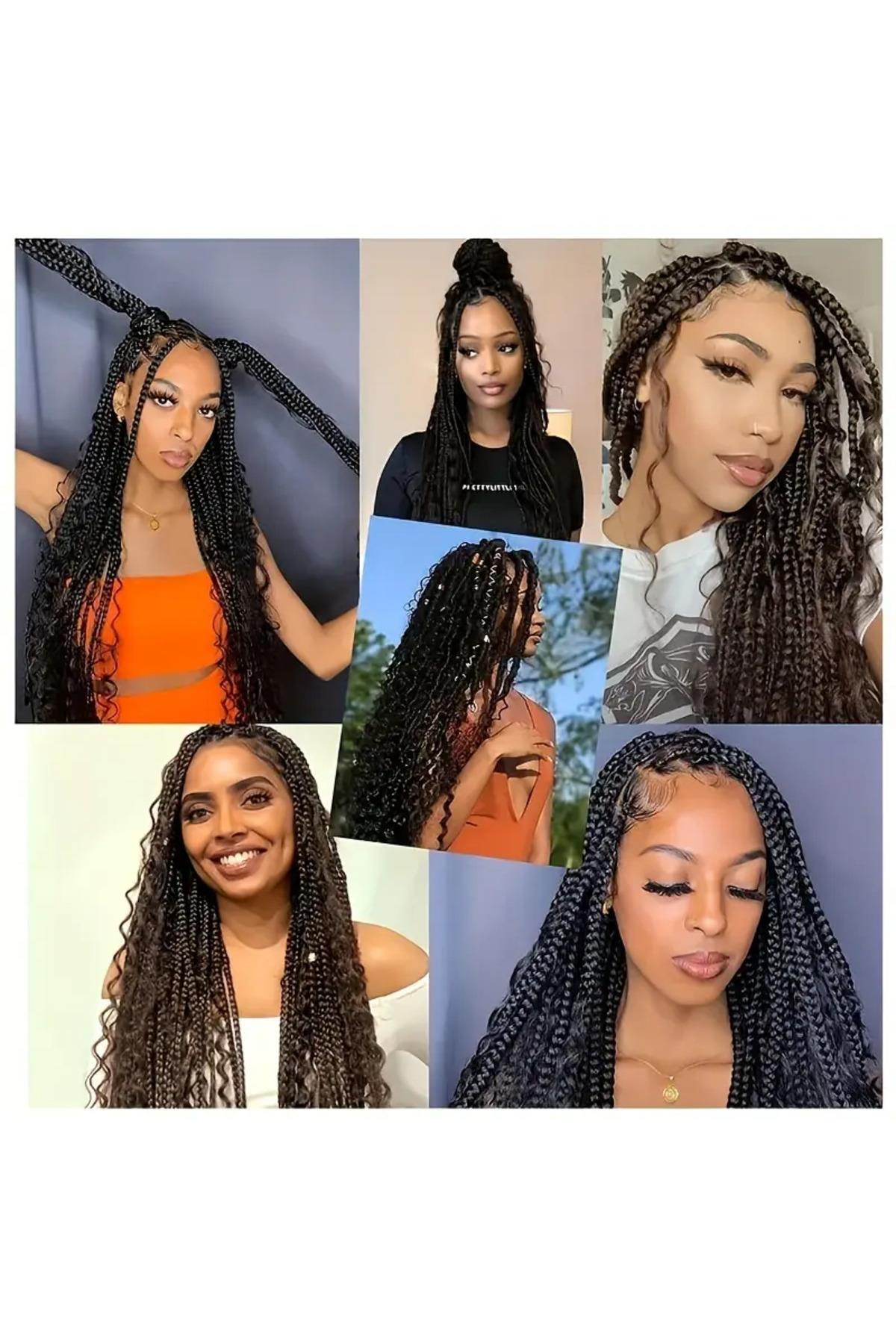 Siyah Renk Afrika Örgüsü Box Braid Sentetik Saç 60cm 100gr