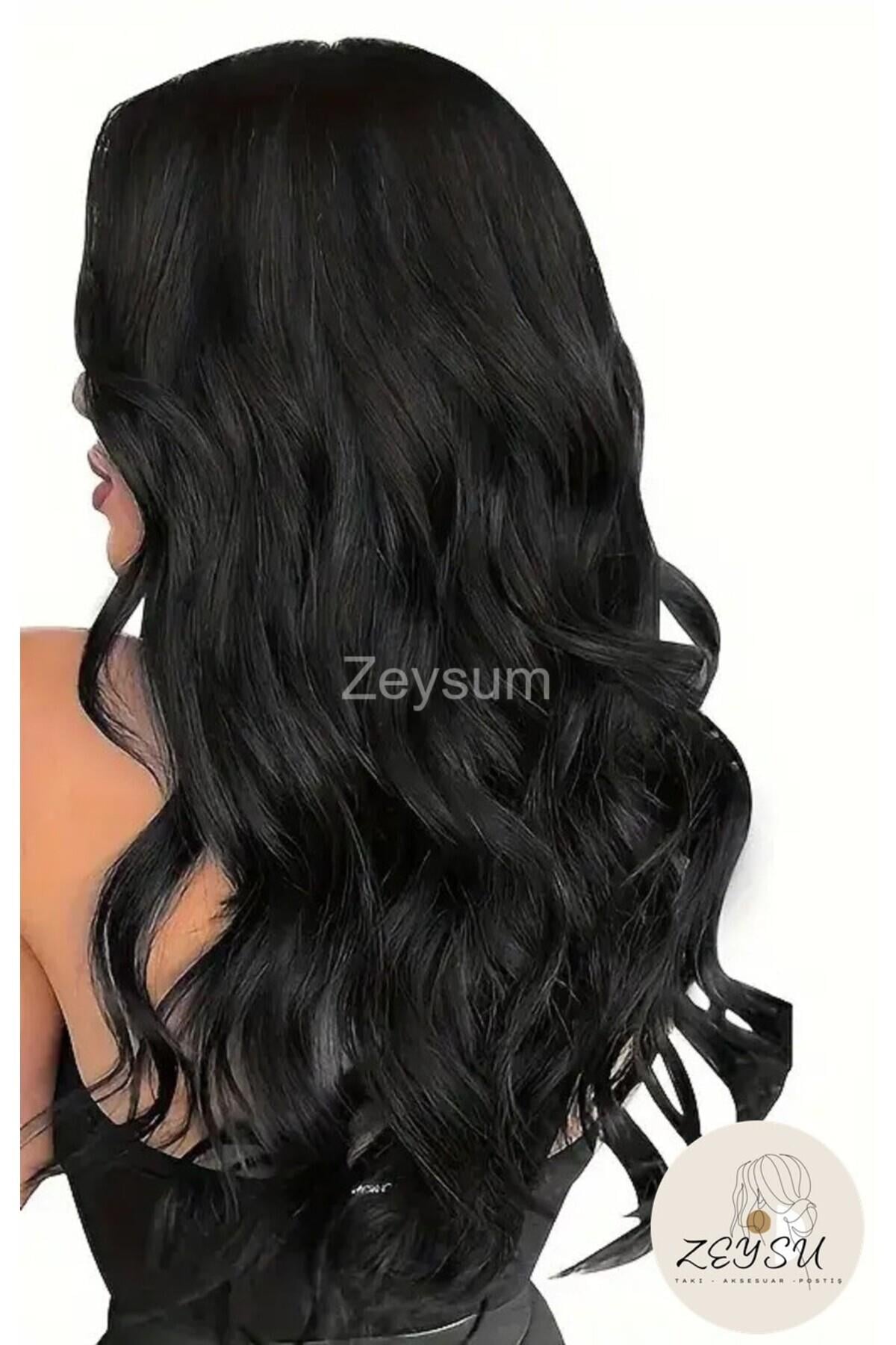 Siyah Yarımay Dalgalı Saç 3 Parça Çıtçıtlı Postiş 60 Cm 140 gr Isıya Dayanıklı Yarımay