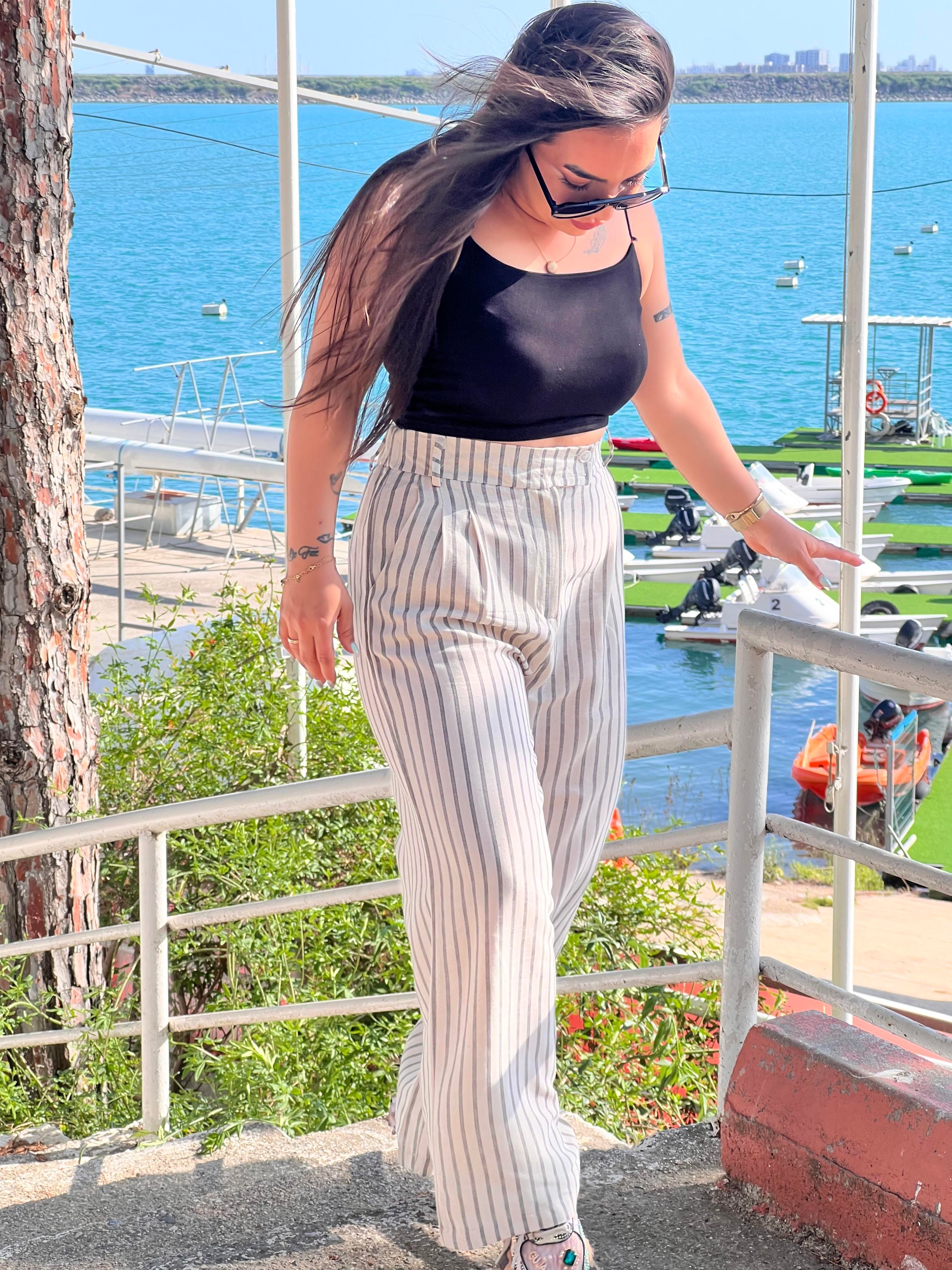 ÇİZGİLİ KETEN PANTOLON