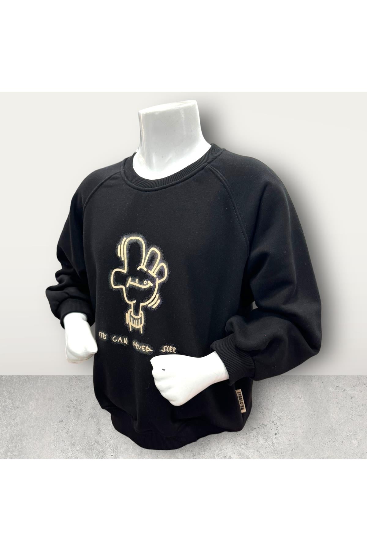  3 İplik Şardonsuz Baskılı Çocuk Sweatshirt