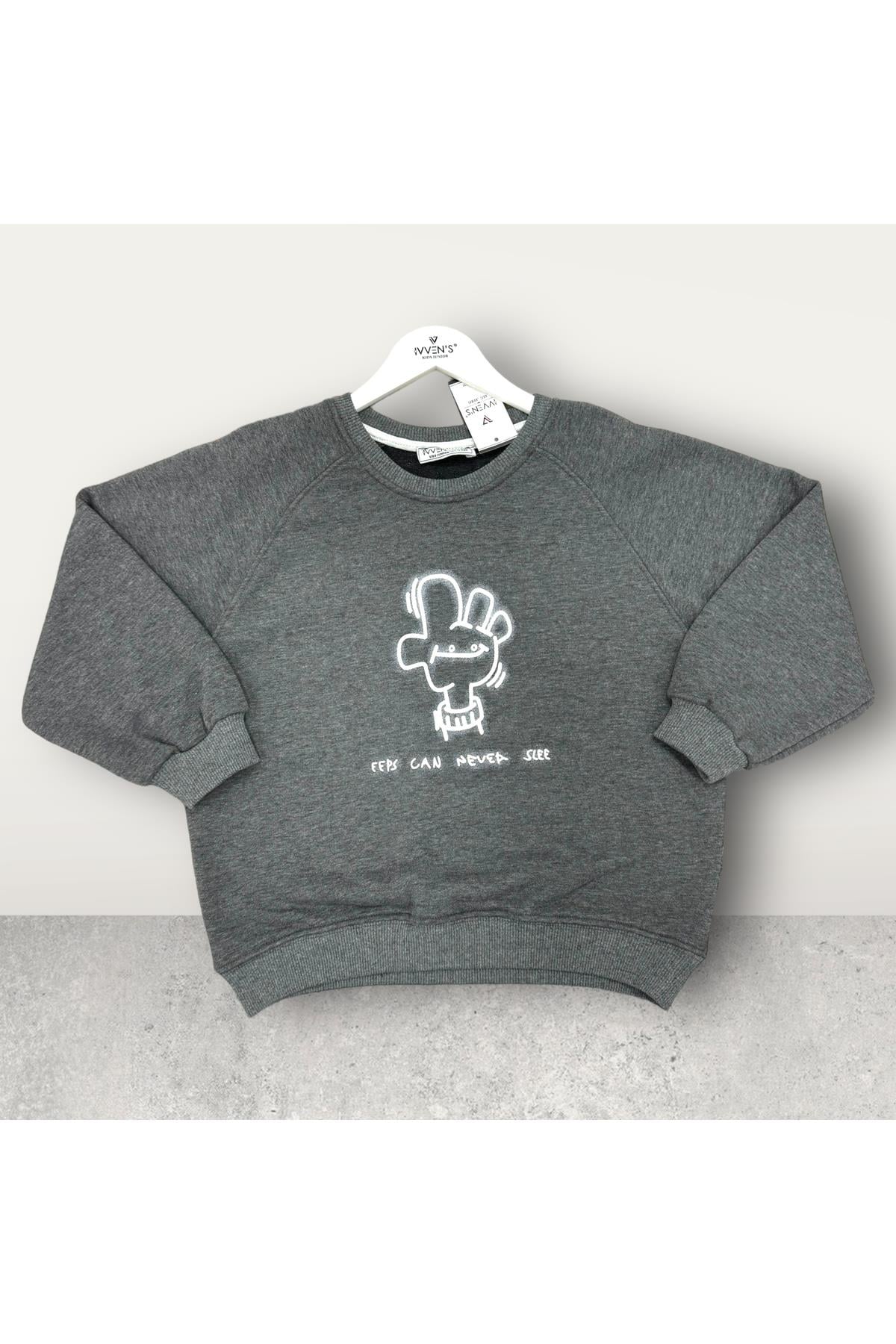  3 İplik Şardonsuz Baskılı Çocuk Sweatshirt