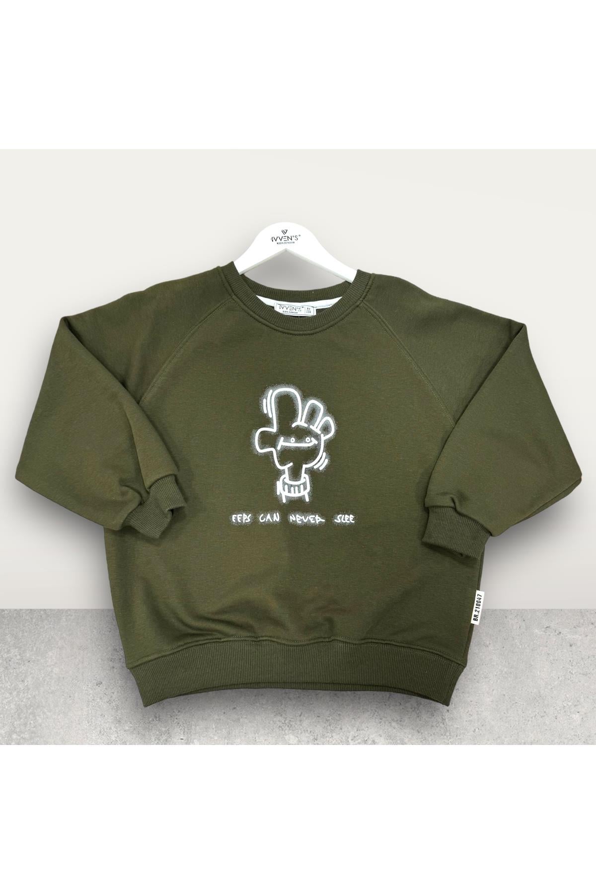  3 İplik Şardonsuz Baskılı Çocuk Sweatshirt