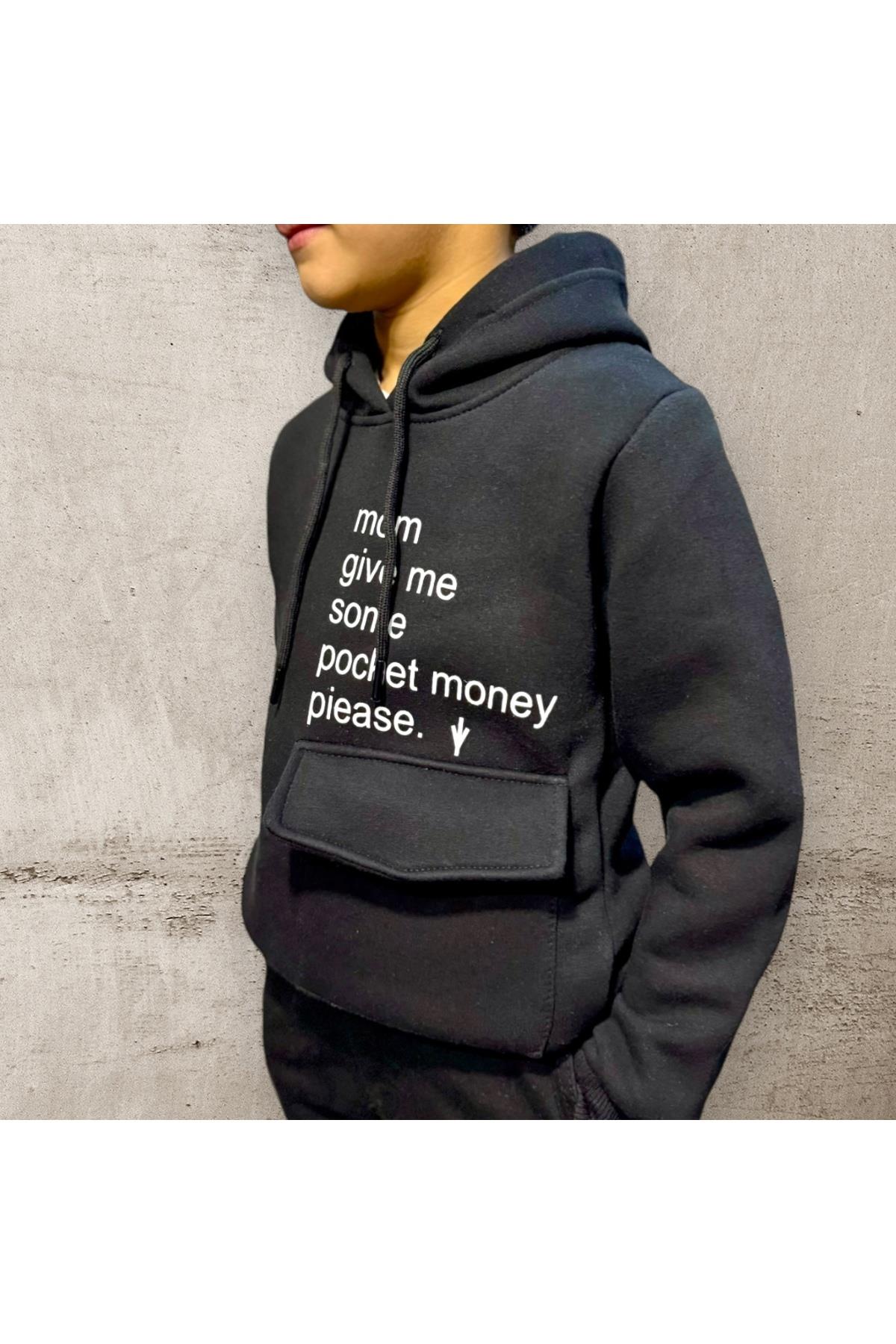Kids 3 İplik Şardonlu Kapüşonlu Baskılı Para Cepli Çocuk Sweatshirt