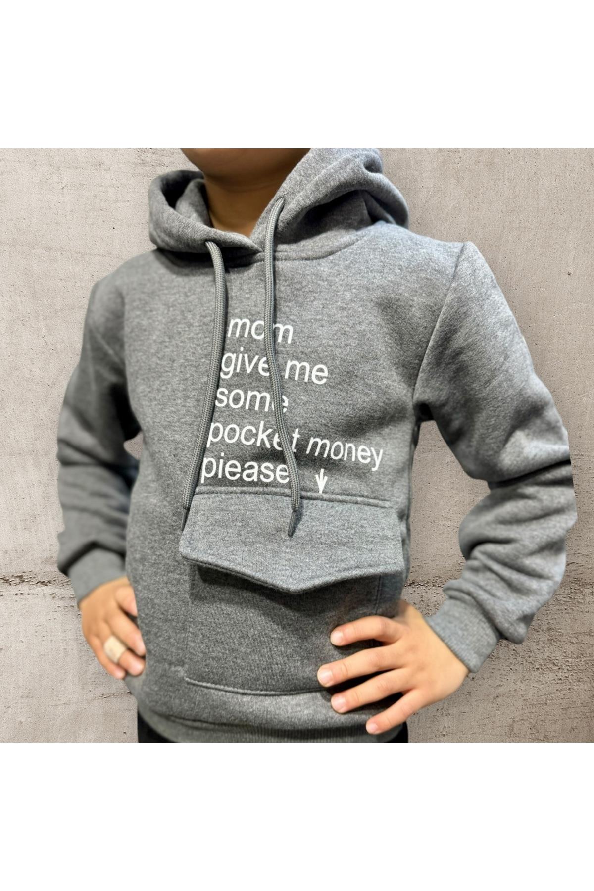 Kids 3 İplik Şardonlu Kapüşonlu Baskılı Para Cepli Çocuk Sweatshirt