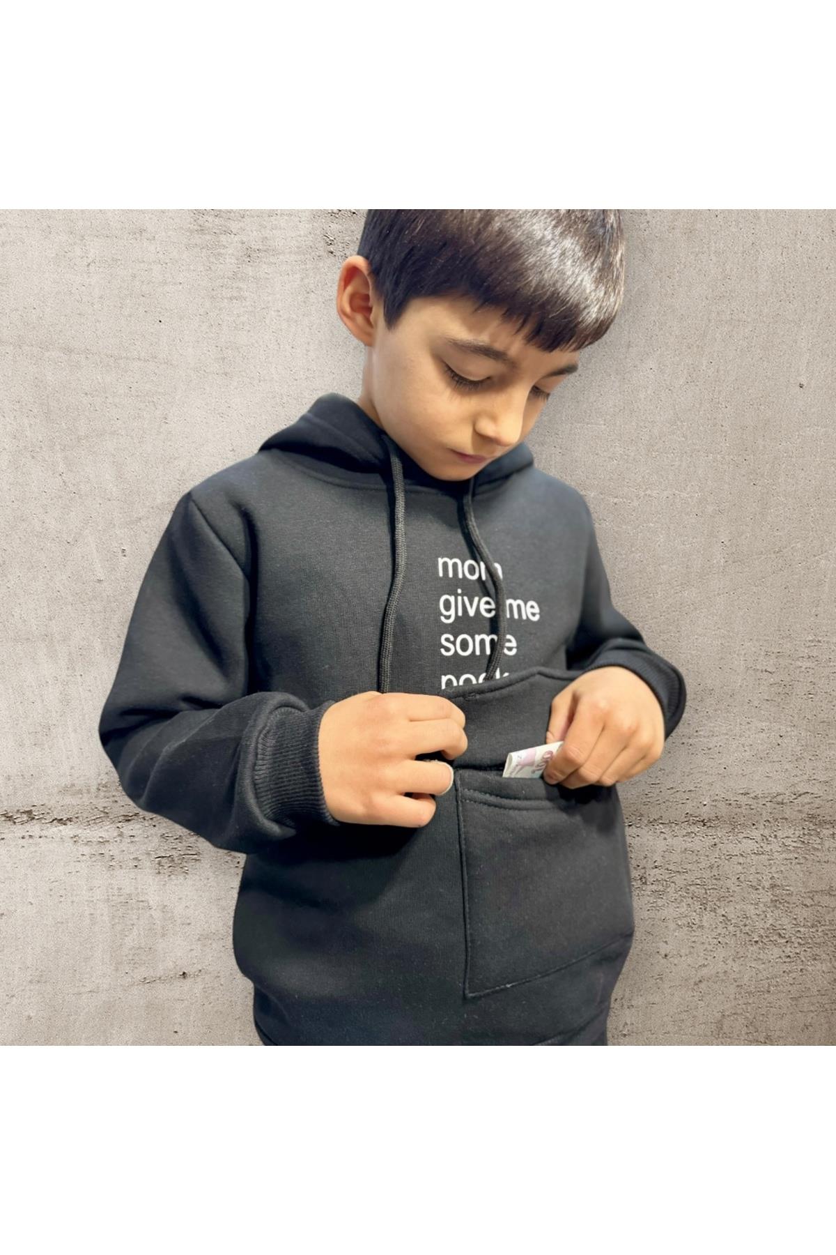 Kids 3 İplik Şardonlu Kapüşonlu Baskılı Para Cepli Çocuk Sweatshirt