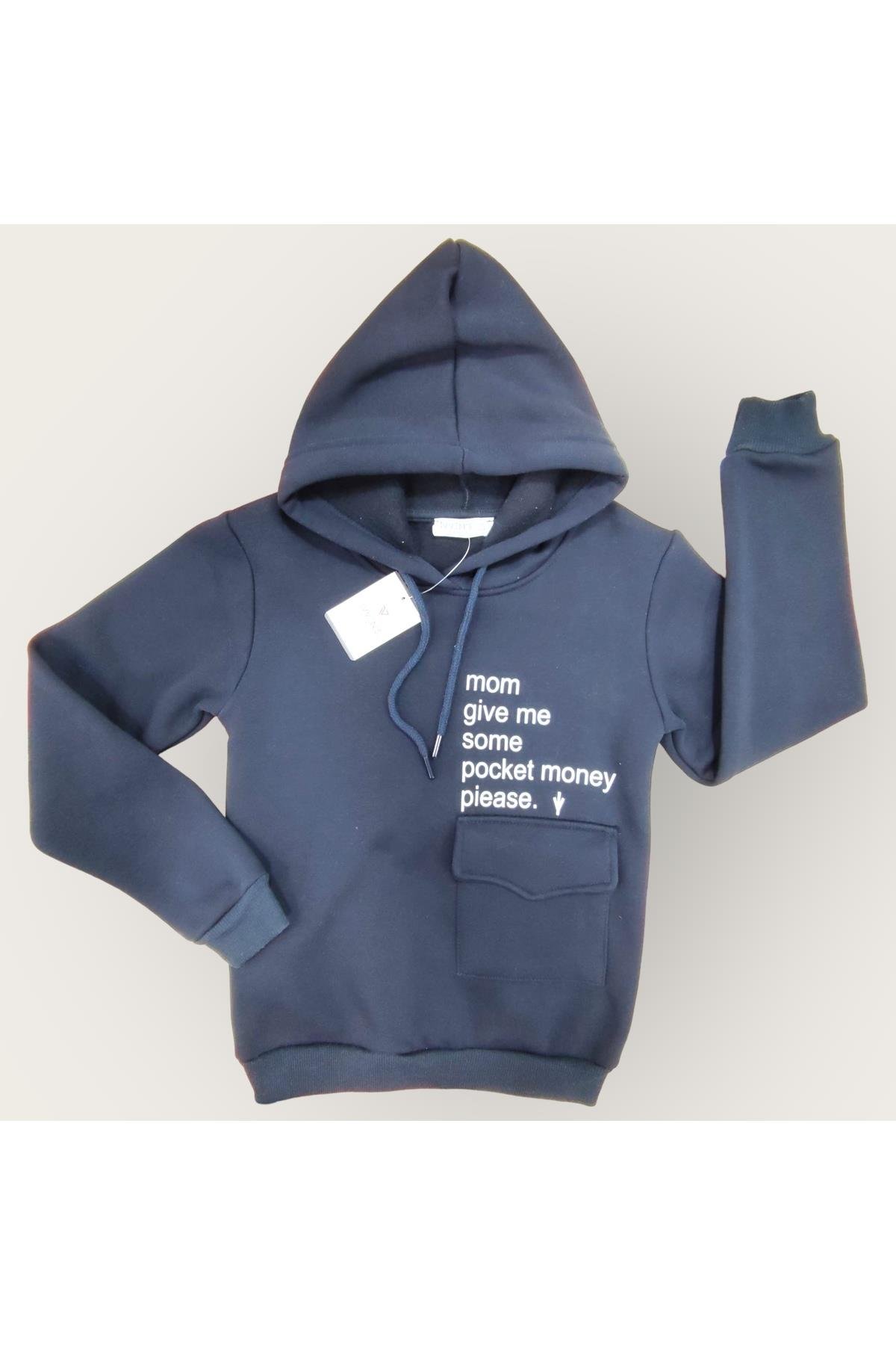 Kids 3 İplik Şardonlu Kapüşonlu Baskılı Para Cepli Çocuk Sweatshirt