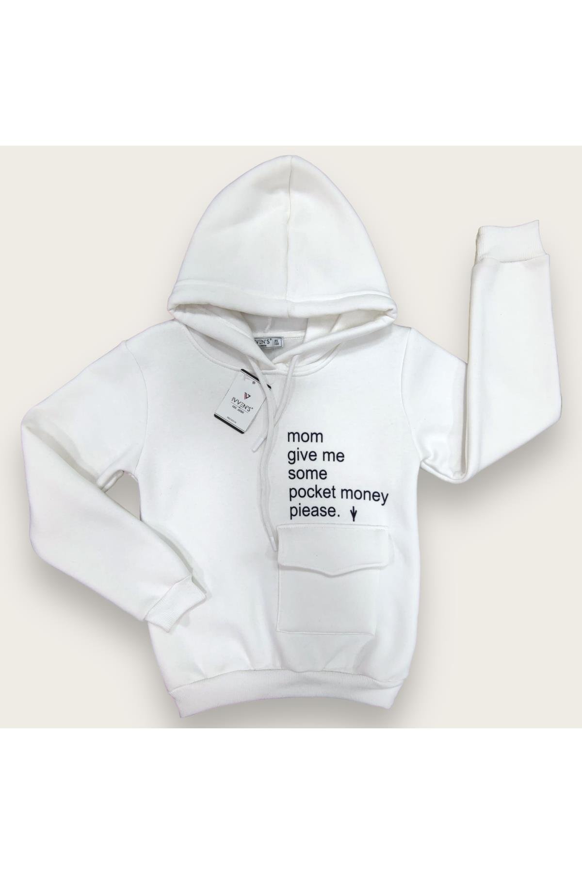 Kids 3 İplik Şardonlu Kapüşonlu Baskılı Para Cepli Çocuk Sweatshirt