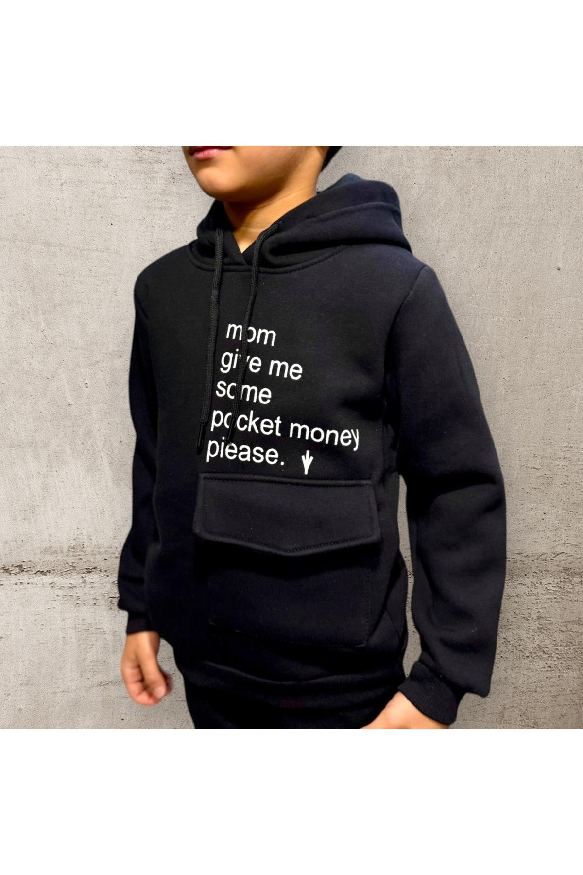 Kids 3 İplik Şardonlu Kapüşonlu Baskılı Para Cepli Çocuk Sweatshirt