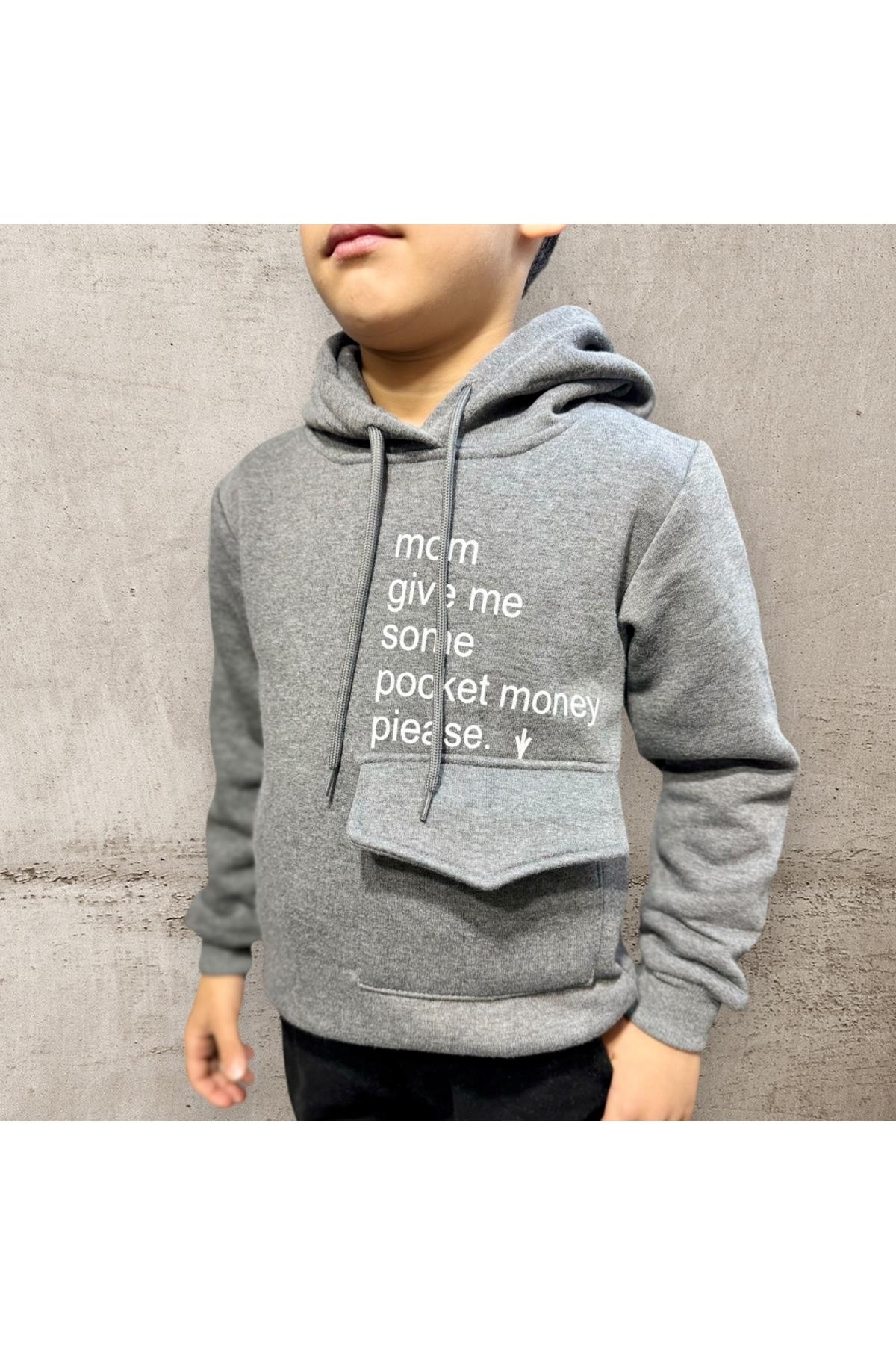 Kids 3 İplik Şardonlu Kapüşonlu Baskılı Para Cepli Çocuk Sweatshirt