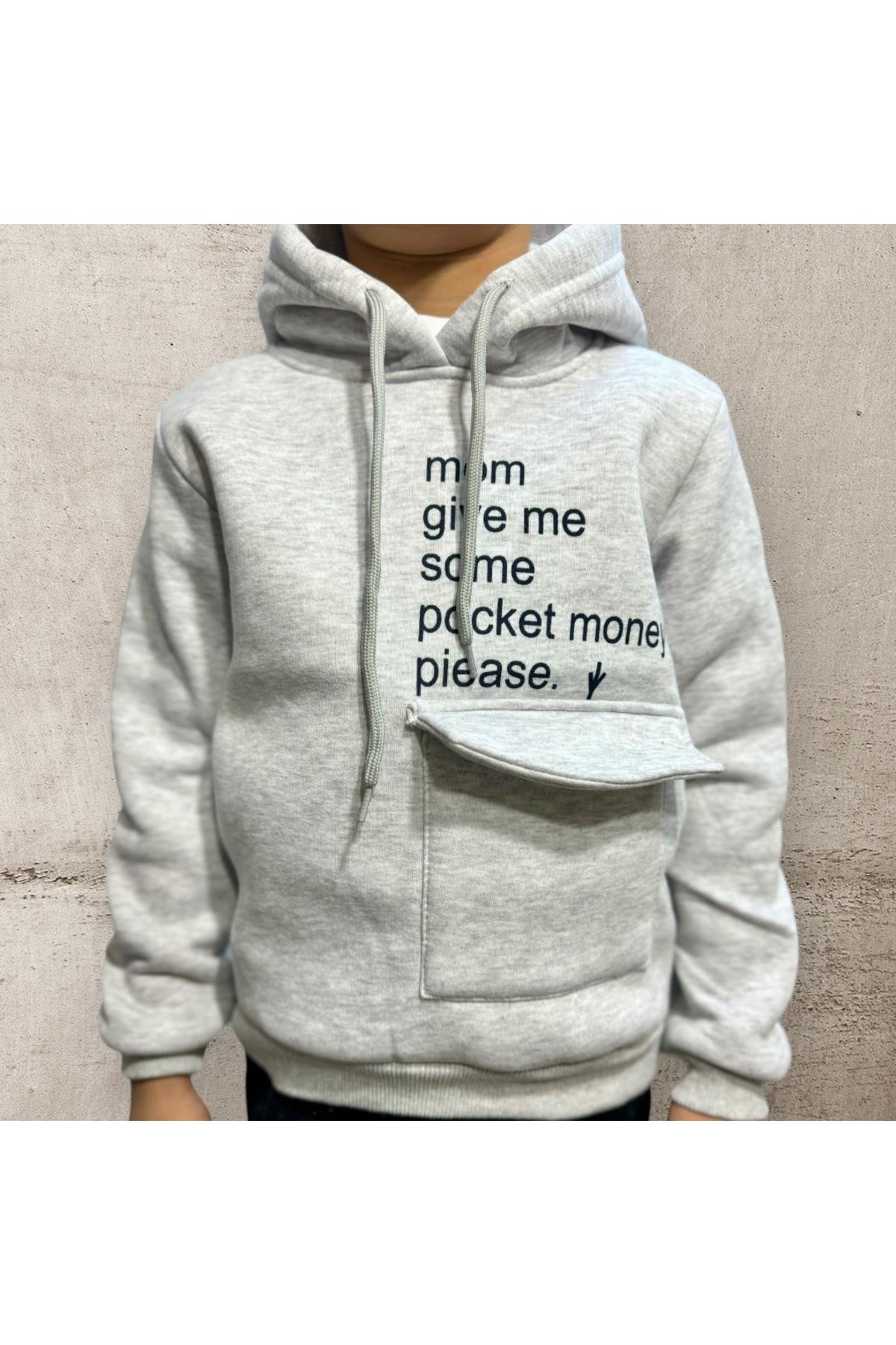 Kids 3 İplik Şardonlu Kapüşonlu Baskılı Para Cepli Çocuk Sweatshirt
