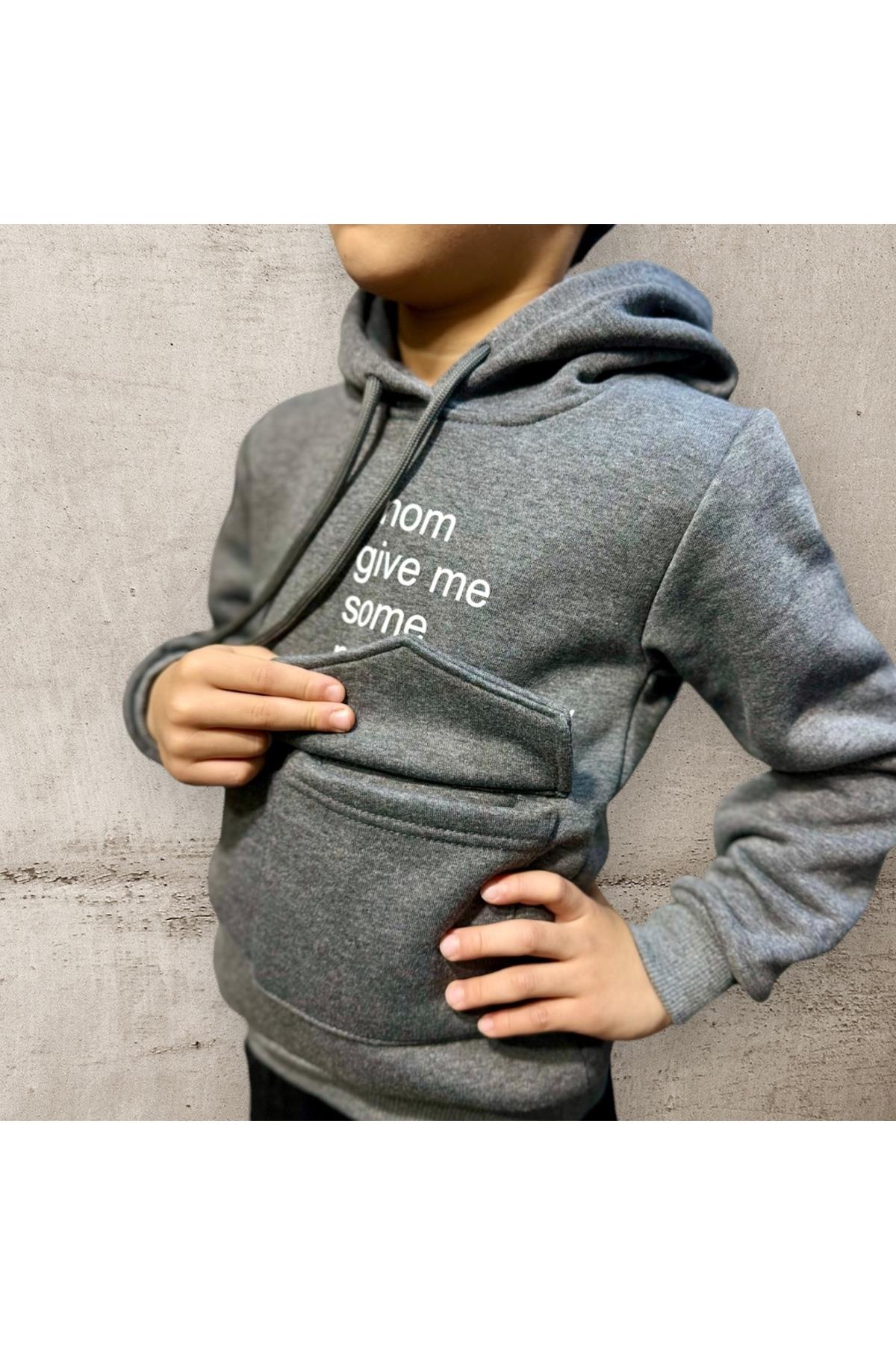 Kids 3 İplik Şardonlu Kapüşonlu Baskılı Para Cepli Çocuk Sweatshirt