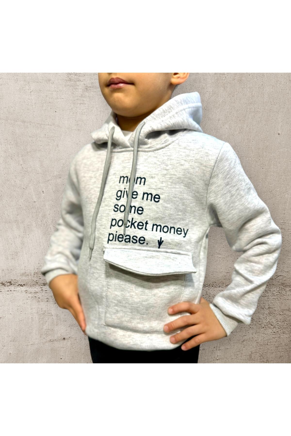 Kids 3 İplik Şardonlu Kapüşonlu Baskılı Para Cepli Çocuk Sweatshirt