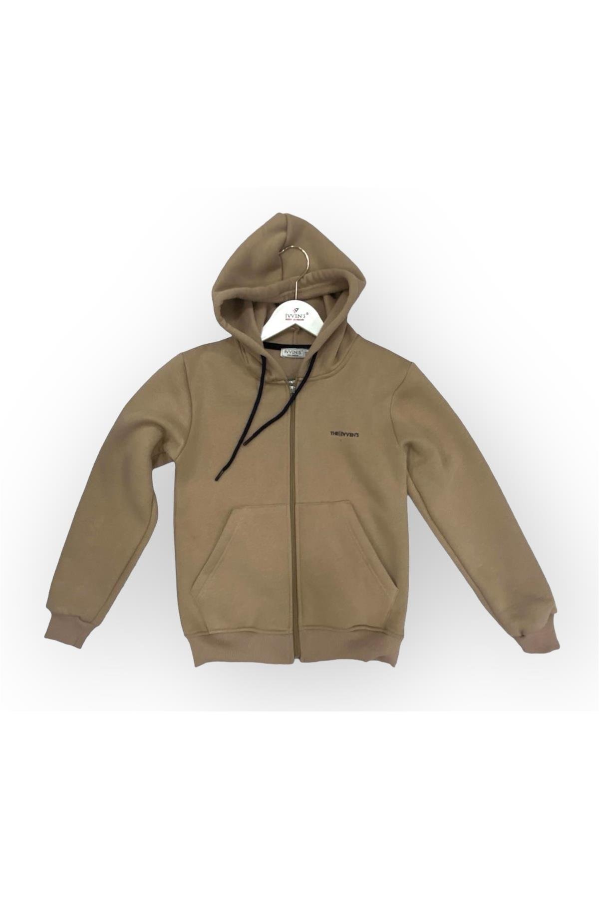 KİDS KAPÜŞONLU FERMUARLI CEPLİ 3 İPLİK ÇOCUK SWEATSHİRT ŞARDONLU