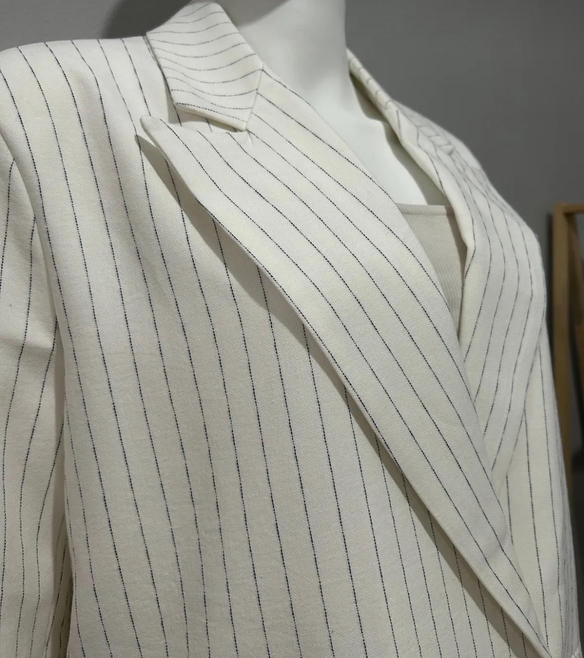 ½100 Pamuk Çizgili Blazer Regular Kalıp