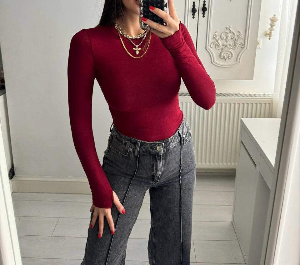 Oysh Parmak Geçme Soft Touch Bordo Bluz