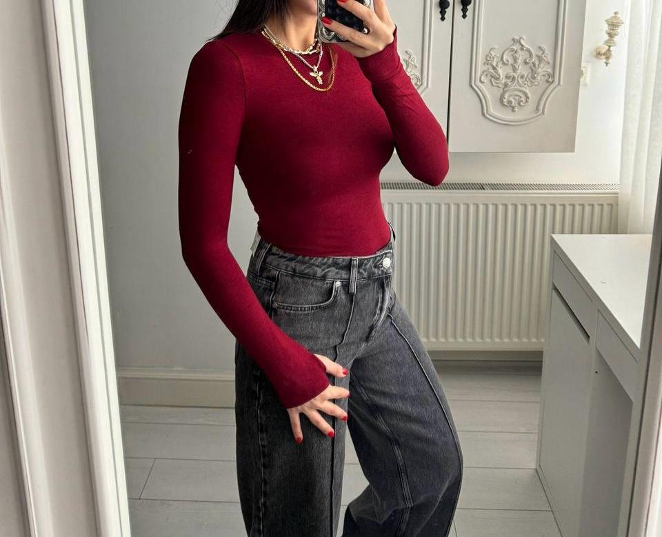 Oysh Parmak Geçme Soft Touch Bordo Bluz
