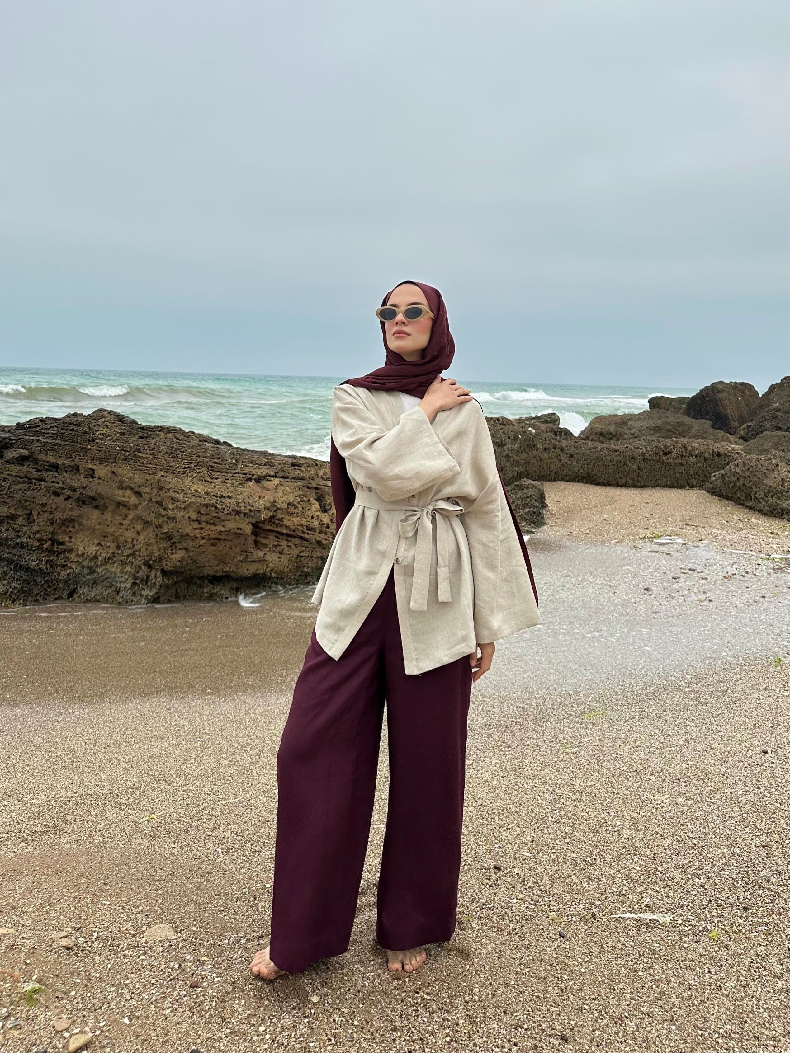 Hakiki Fransız Keten Kimono Bej