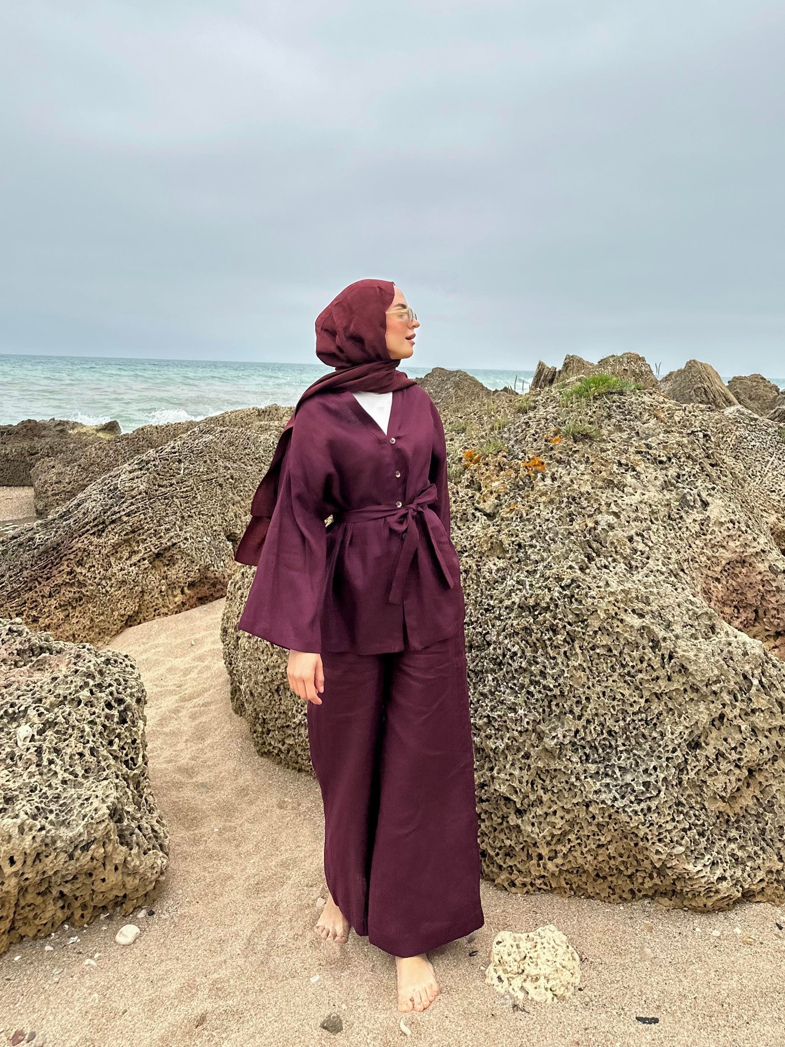 Hakiki Fransız Keten Kimono Bordo