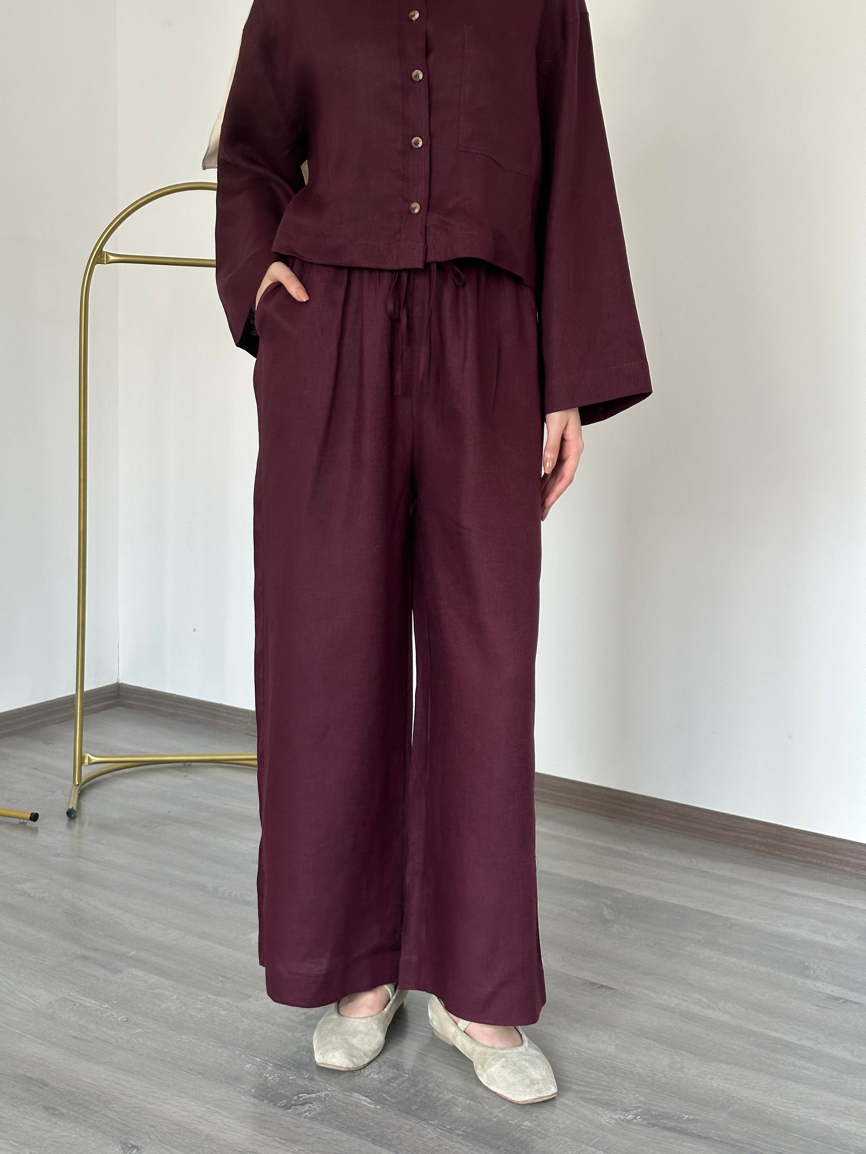 Hakiki Fransız Keten Pantolon Bordo