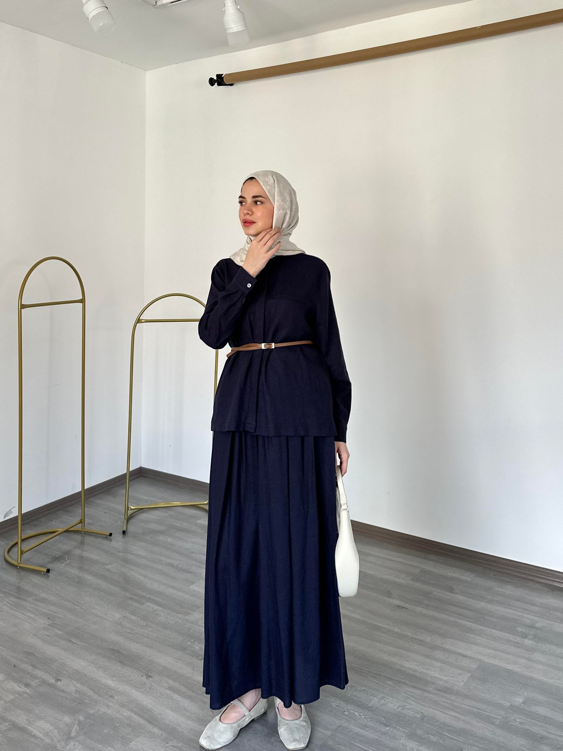 Keten Gömlekli İkili Takım Lacivert