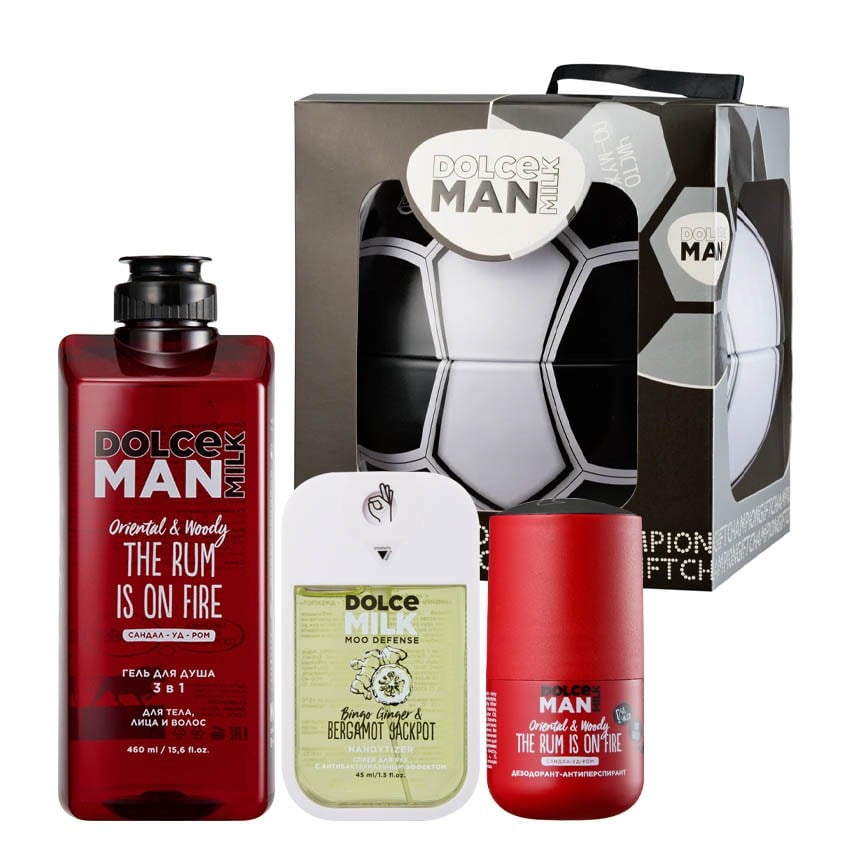 Set 224 (gel for shower + deo  BURNING RUM  + Handytizer GINGER & BERGAMOT) hard jar ball