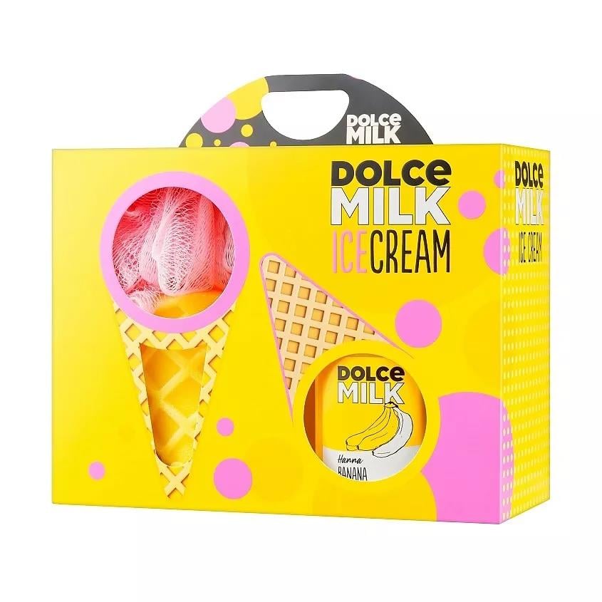 Set 258 (ice cream washcloth yellow/rose + g.d.d.banana fl 300 ml) box