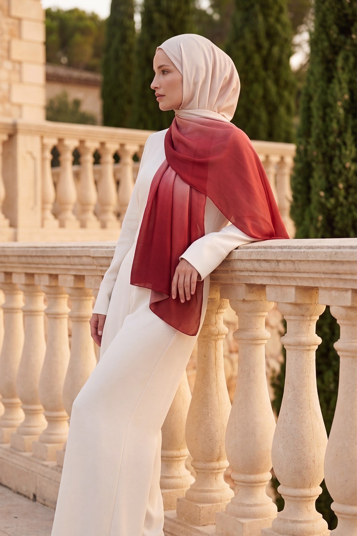Desenli İpek Şal | Dumanlı Bordo