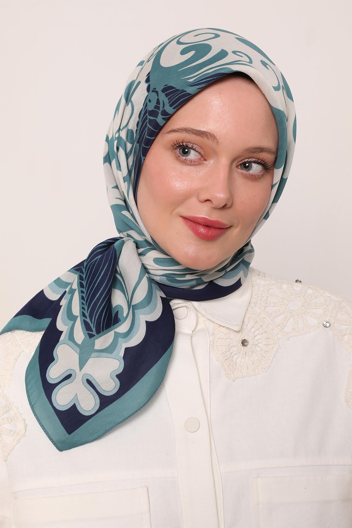 Flora Eşarp | Derin Turkuaz