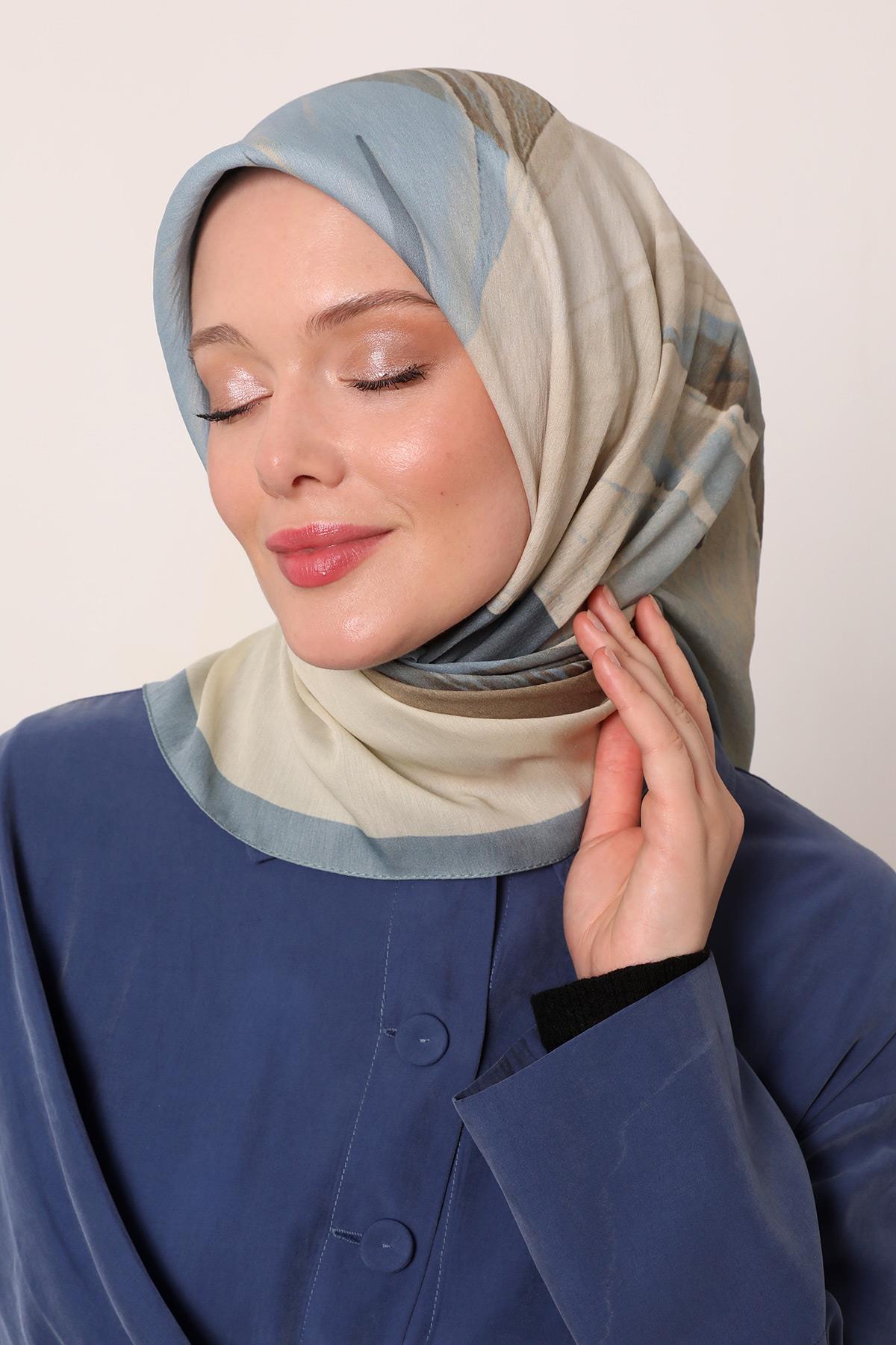 Floral Eşarp | Pastel Mavi