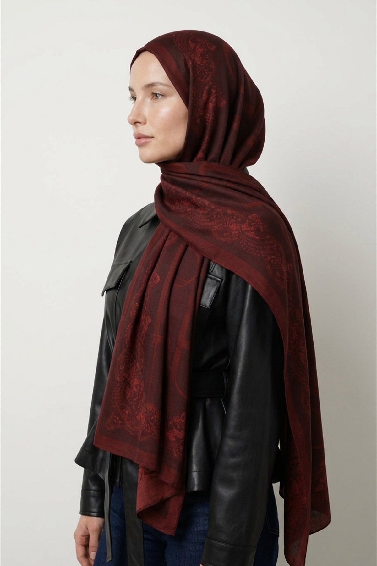 Yün - İpek Şal | Yakut Bordo
