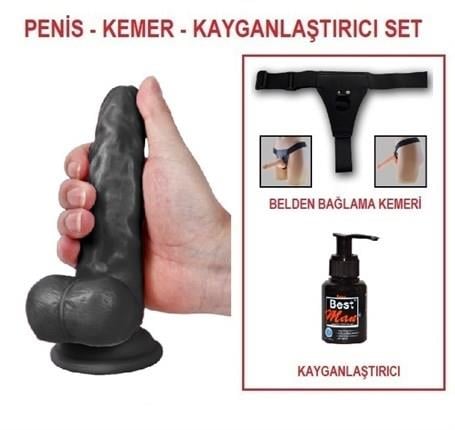 Belden Bağlamalı Penisler17 cm Belden Bağlamalı Realistik Dildo Zenci Penis SetLilituShop