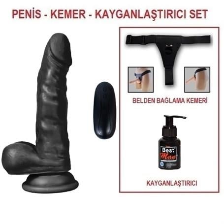 Belden Bağlamalı Penisler17 cm Belden Bağlamalı Titreşimli Gerçekçi Silikon Zenci Penis SetLilituShop