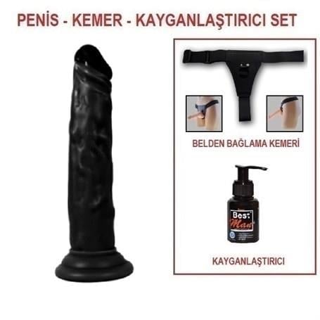 Belden Bağlamalı Penisler18,5 cm Belden Bağlamalı Realistik Testissiz Zenci Dildo Penis SetLilituShop