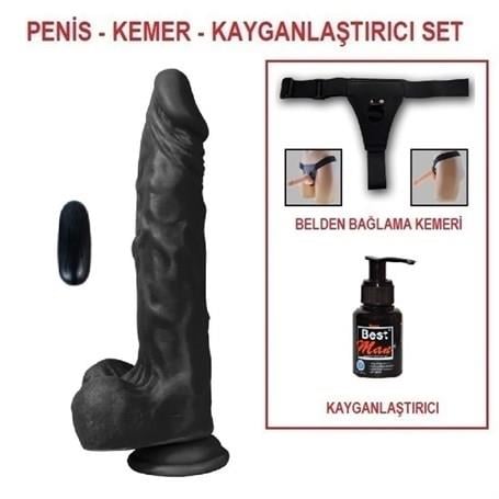 Belden Bağlamalı Penisler21 cm Belden Bağlamalı Titreşimli Gerçekçi Silikon Zenci Penis SetLilituShop