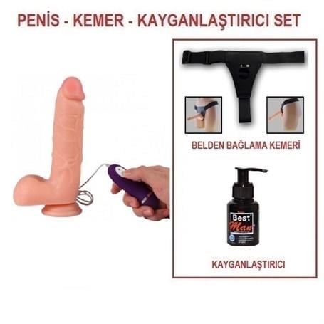 Belden Bağlamalı Penisler21 cm Belden Bağlamalı Titreşimli Realistik Dildo Penis SetLilituShop