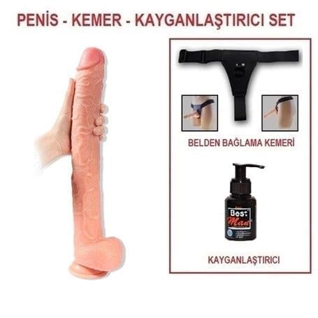 Belden Bağlamalı Penisler43 cm Belden Bağlamalı Realistik Penis Gerçekçi Damarlı Dev Dildo SetLilituShop