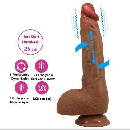Belden Bağlamalı PenislerBelden Bağlamalı USB Şarjlı 25 cm Oynar Başlı İleri Geri Hareketli Titreşimli Dildo - WilksLilituShop