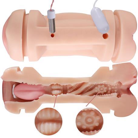 Vajina Ve MastürbatörÇift Taraflı Fener Tipi Titreşimli Realistik Suni Vajinal ve Oral Mastürbatör - KayLilituShop