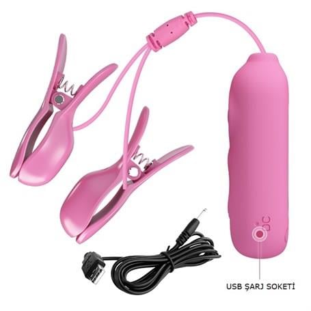Göğüs Ve Vajina Bakım ÜrünleriRomantic Wave - USB'den Şarjlı Titreşim & Elektro Şok Mandallı Göğüs UyarıcıLilituShop
