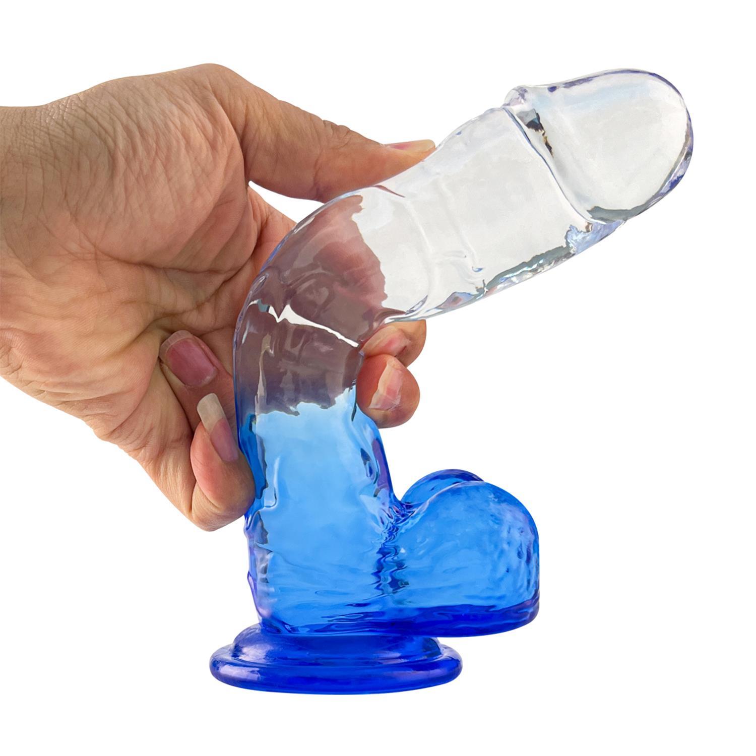 Jel DildolarSilikon Şeffaf Mavi Realistik Dildo 15 cmElisium