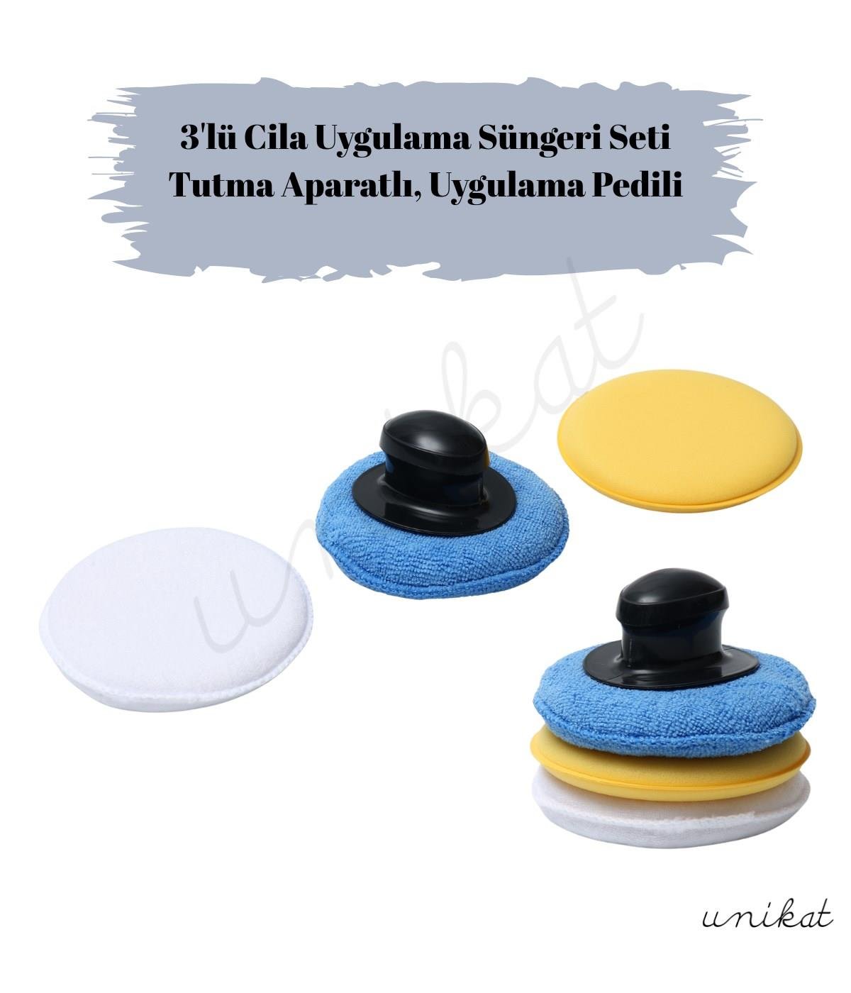 BAYİ ÜRÜNÜ 3'lü Cila Uygulama Süngeri Seti – Tutma Aparatlı, Uygulama Pedi Dahil 