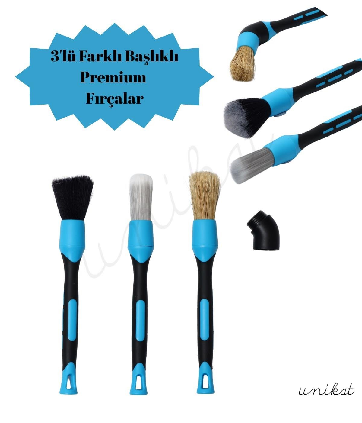 BAYİ ÜRÜNÜ 3'lü Premium Mavi Detay Temizlik Fırçası Değiştirilebilir Başlık Set