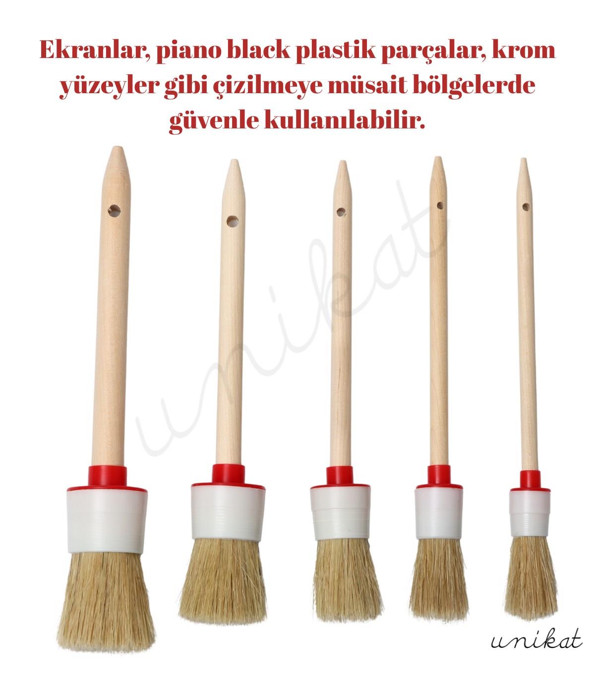 BAYİ ÜRÜNÜ 5'li Ahşap Saplı Keçeli Detay Fırça Seti  Hassas Yüzeyler İçin Uygundur
