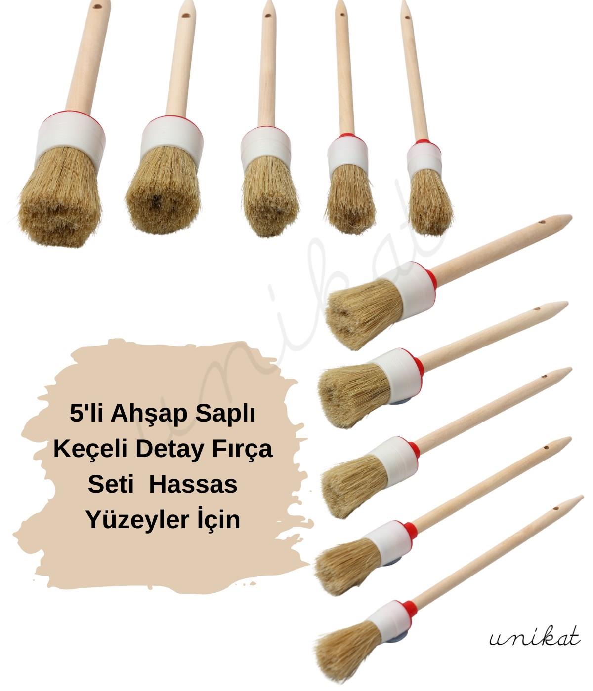 BAYİ ÜRÜNÜ 5'li Ahşap Saplı Keçeli Detay Fırça Seti  Hassas Yüzeyler İçin Uygundur