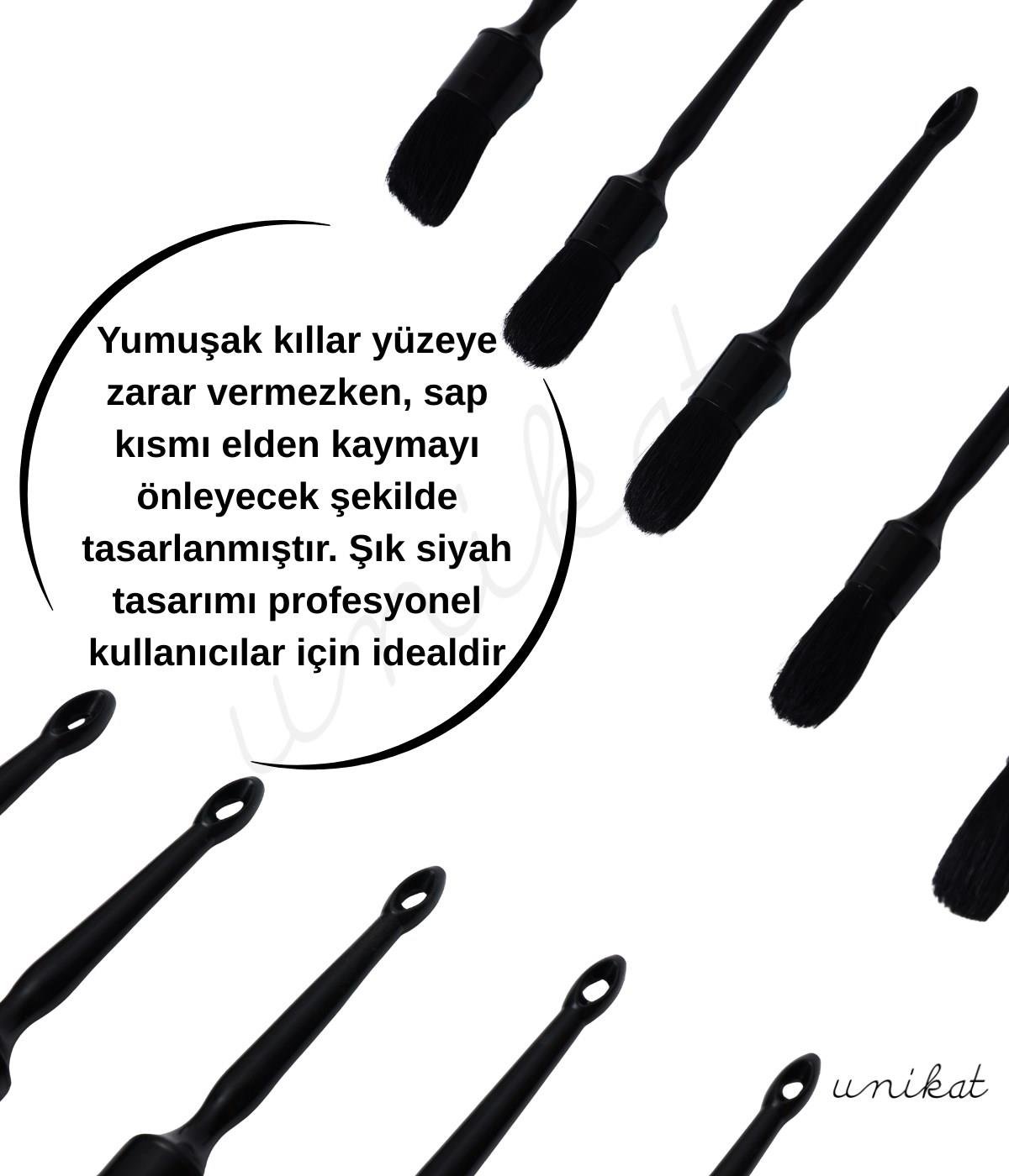 BAYİ ÜRÜNÜ 5'li Siyah Renk Farklı Boylarda Detay Temizlik Fırçası - piano black