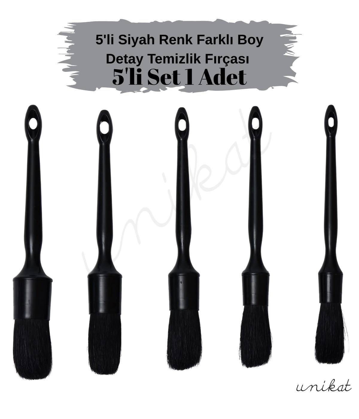 BAYİ ÜRÜNÜ 5'li Siyah Renk Farklı Boylarda Detay Temizlik Fırçası - piano black