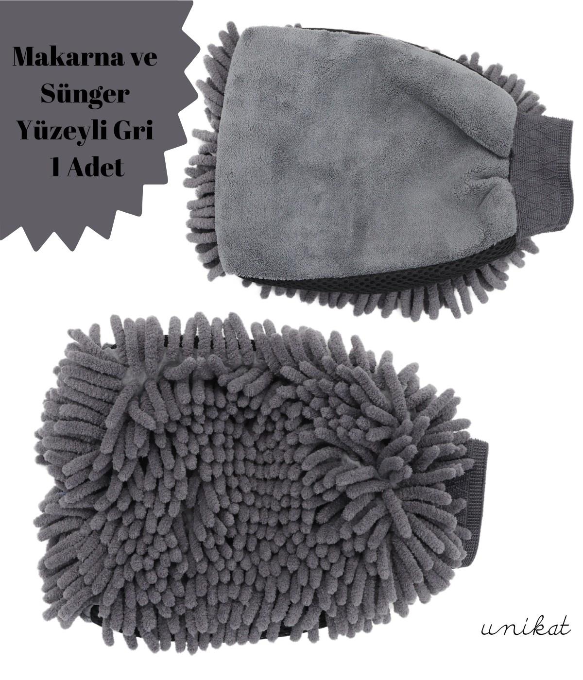 BAYİ ÜRÜNÜ Çift Taraflı Mikrofiber Yıkama Eldiveni - Makarna ve Sünger Yüzeyli Gri 1 Adet