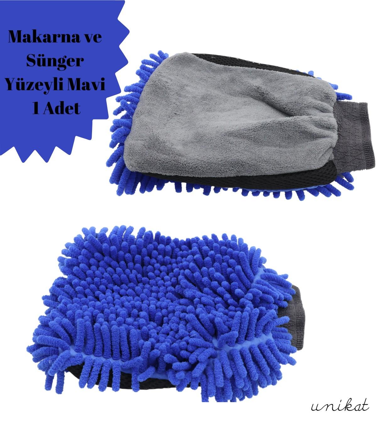 BAYİ ÜRÜNÜ Çift Taraflı Mikrofiber Yıkama Eldiveni - Makarna ve Sünger Yüzeyli Mavi 1 Adet